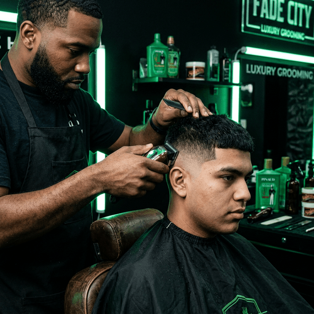 Barber giving a classic haircut to a client at Chicho Barbershop